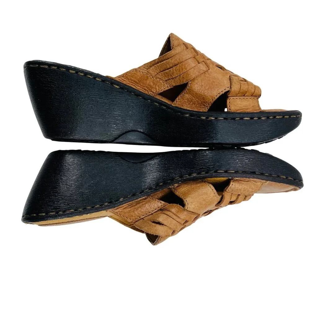 B.o.c Womens Woven Leather Slide Wedge‎ Sandals Size 8 Black & Brown y2k